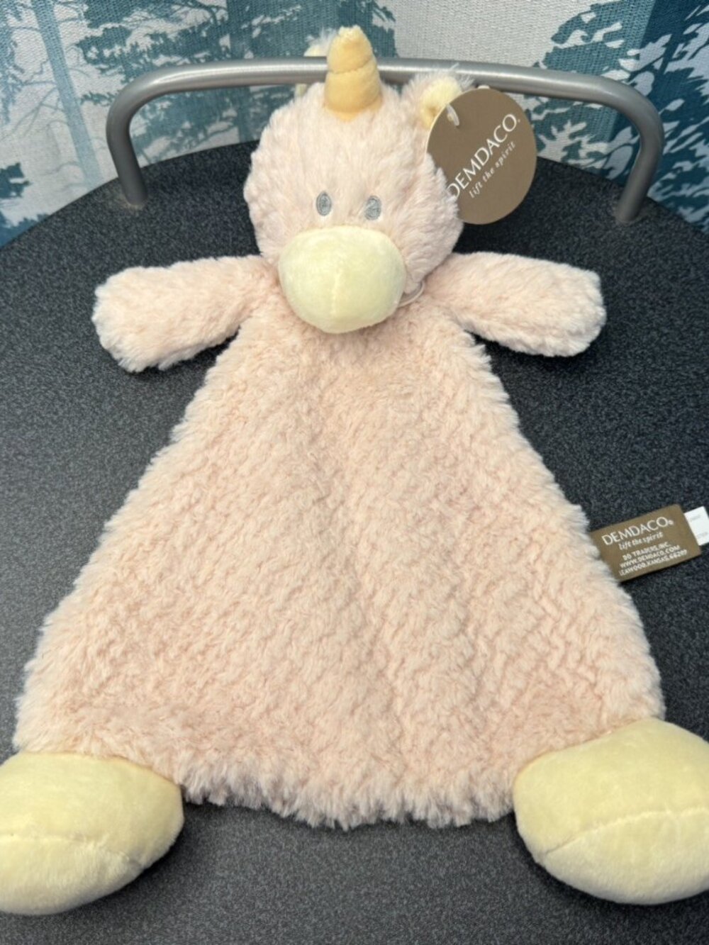 NEW  Demdaco Unicorn Lovey Rattle Pink Plush Toy 13" Baby Security Blanket